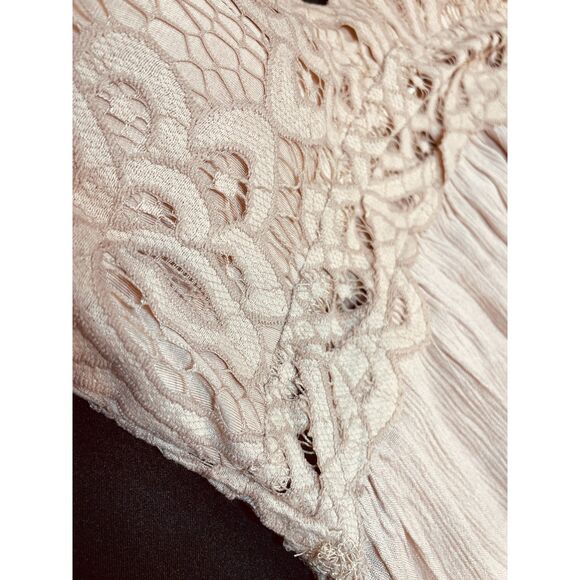 ~ Boho Sundress Le Miel Crochet Med Beachy Tan Mini Slip Dress Layered Bralette - Picture 12 of 16